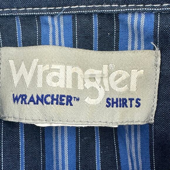 Wrangler Wrancher Shirt Mens L Blue Stripes Pearl Snaps Coastal Western Cowboy - Picture 4 of 5